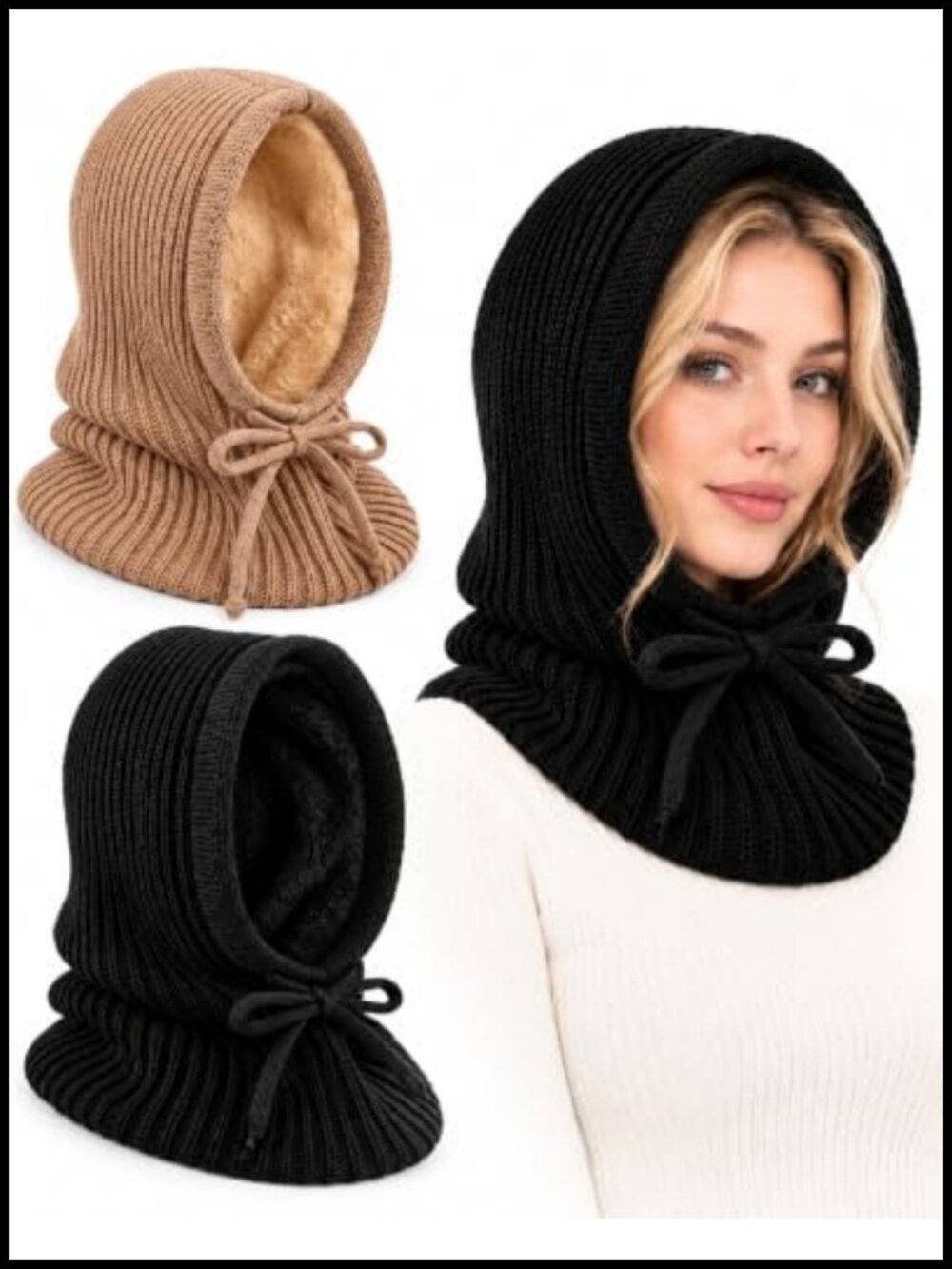 2 Pack Knit Balaclava Ski Mask Thermal Neck Warmer Fleece Lined
